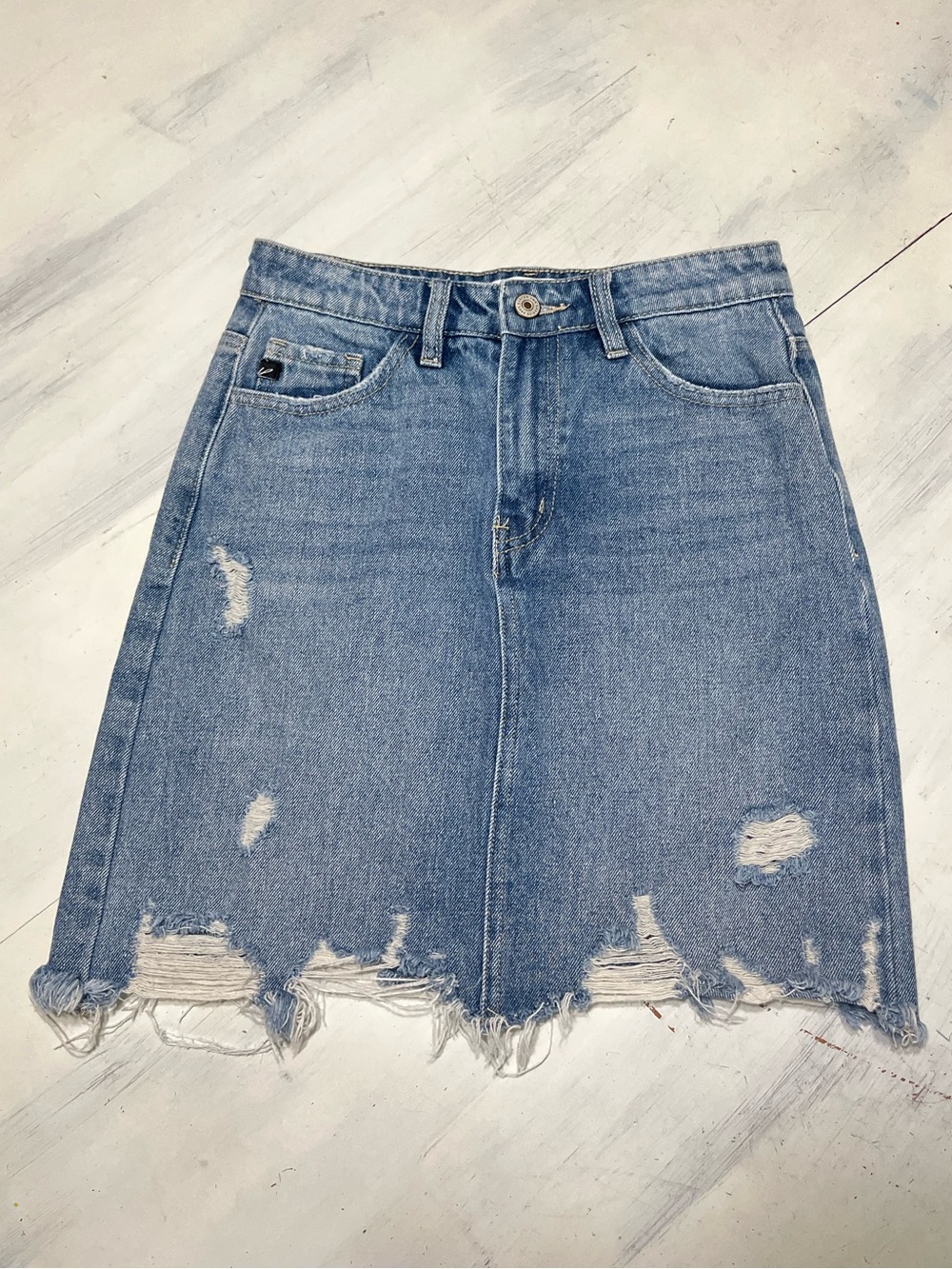 KanCan Ripped Raw Hem Distressed Mini/Short Denim Skirt Sz XS